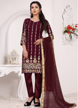 Embroidered Work Faux Georgette Pant Style Designer Salwar Suit