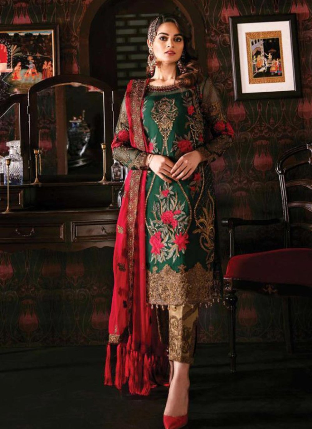 Embroidered Work Faux Georgette Pant Style Designer Suit