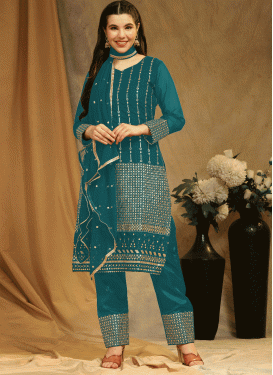 Embroidered Work Faux Georgette Pant Style Pakistani Salwar Suit
