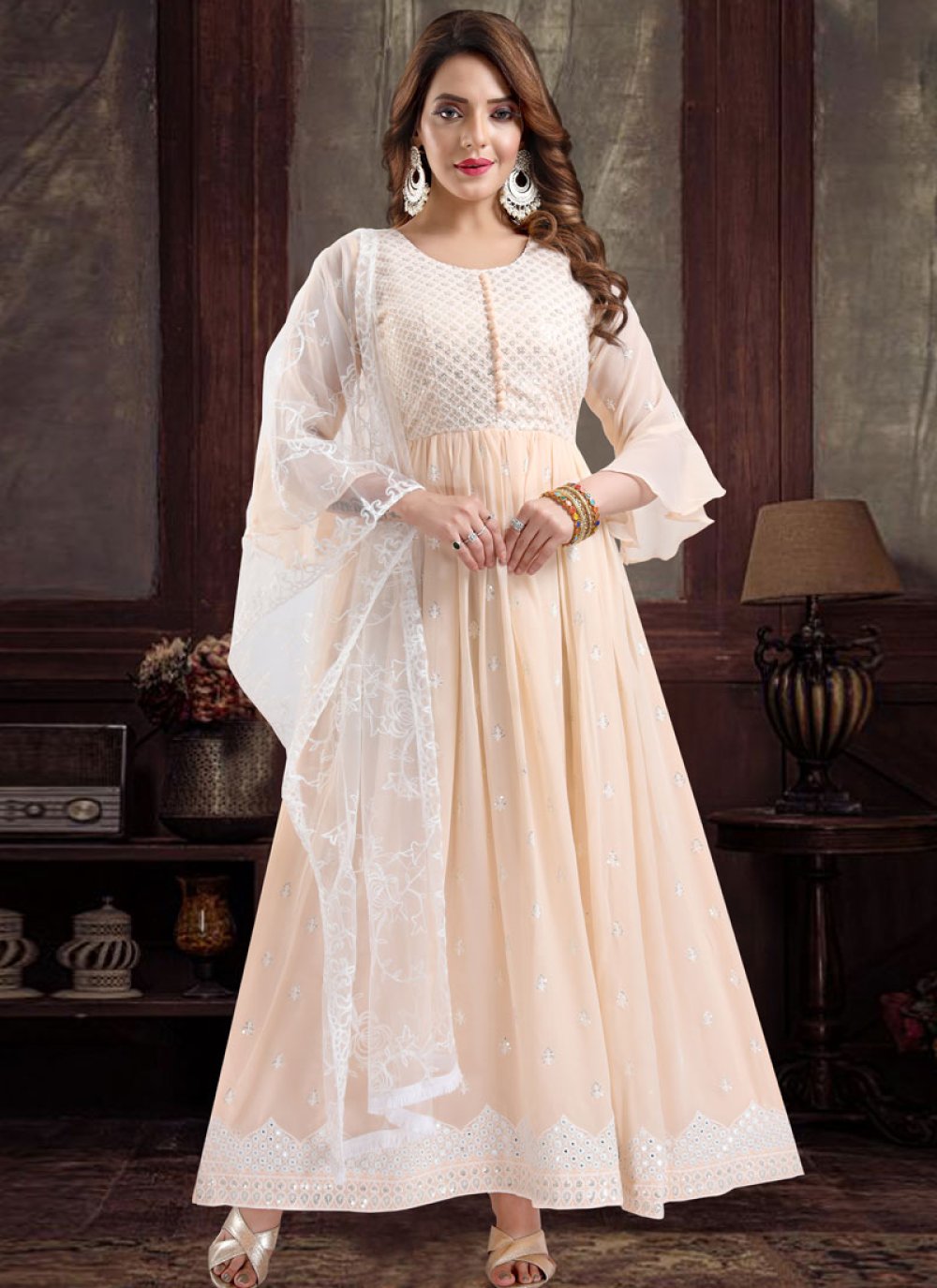 Buy Embroidered Work Faux Georgette Readymade Designer Gown Online