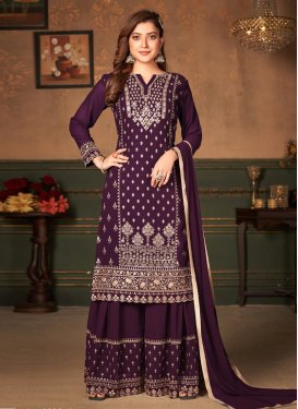 Embroidered Work Faux Georgette Sharara Salwar Suit