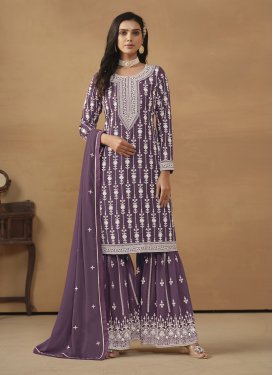 Embroidered Work Faux Georgette Sharara Salwar Suit