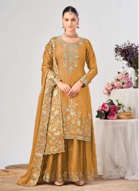 Embroidered Work Fendi Silk Palazzo Suit in Mustard for Women