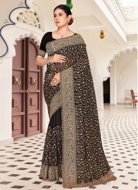 Embroidered Work Georgette Classic Saree in Black for Women