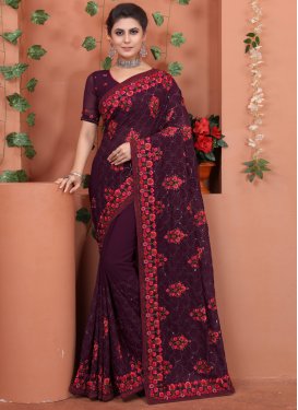 Embroidered Work Georgette Contemporary Style Saree