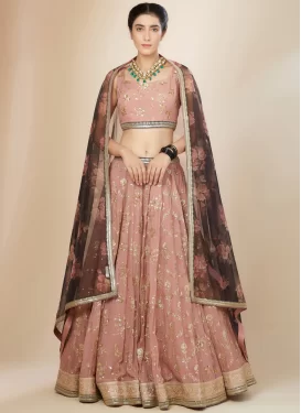 Embroidered Work Georgette Designer Lehenga Choli in Salmon for Women
