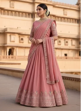 Embroidered Work Georgette Designer Lehenga Choli in Salmon for Women