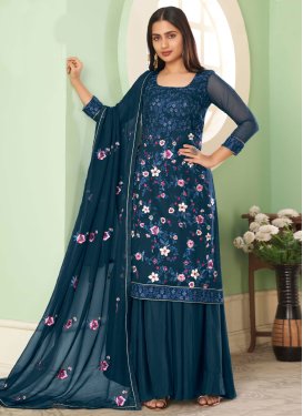 Embroidered Work Georgette Palazzo Designer Suit