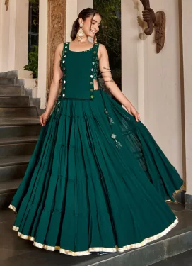 Embroidered Work Georgette Readymade Lehenga Choli in Bottle Green for Ceremonial