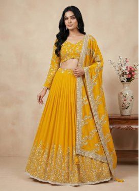 Embroidered Work Georgette Readymade Lehenga Choli in Mustard for Women