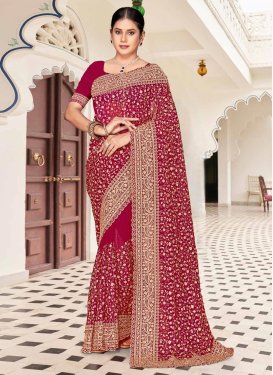 Embroidered Work Georgette Traditional Saree in Rose Pink for Women
