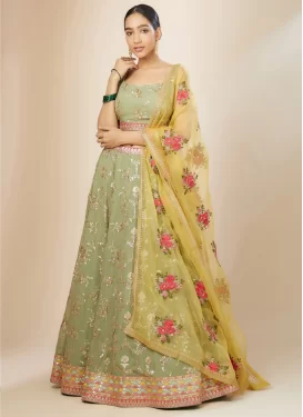 Embroidered Work Georgette Trendy Lehenga Choli in Mint Green for Ceremonial