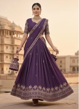 Embroidered Work Georgette Trendy Lehenga Choli in Purple for Women