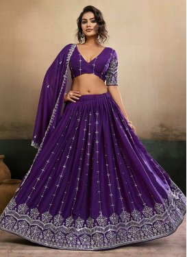 Embroidered Work Georgette Trendy Lehenga Choli in Purple for Women