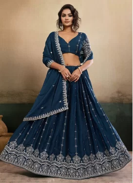 Embroidered Work Georgette Trendy Lehenga Choli in Teal for Women
