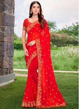 Embroidered Work Georgette Trendy Saree For Ceremonial