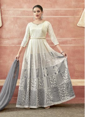 Embroidered Work Grey and Off White Readymade Anarkali Salwar Suit