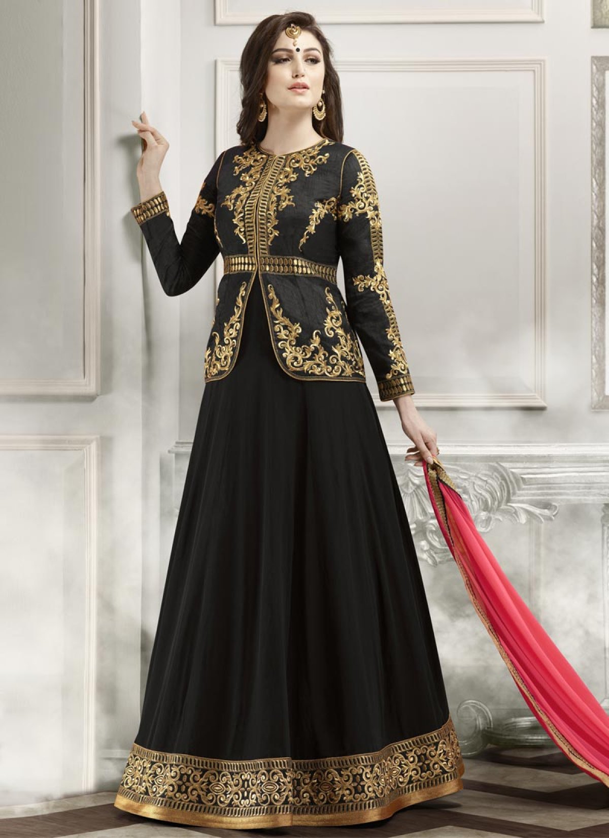 Embroidered Work Jacket Style Anarkali Suit