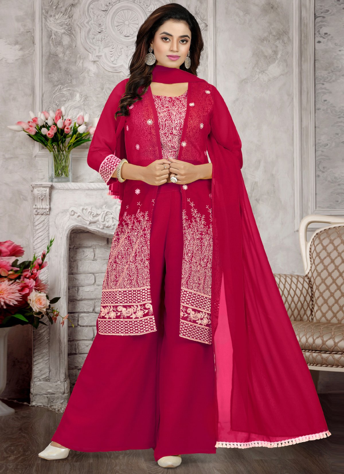 Buy Embroidered Work Jacket Style Salwar Suit Online