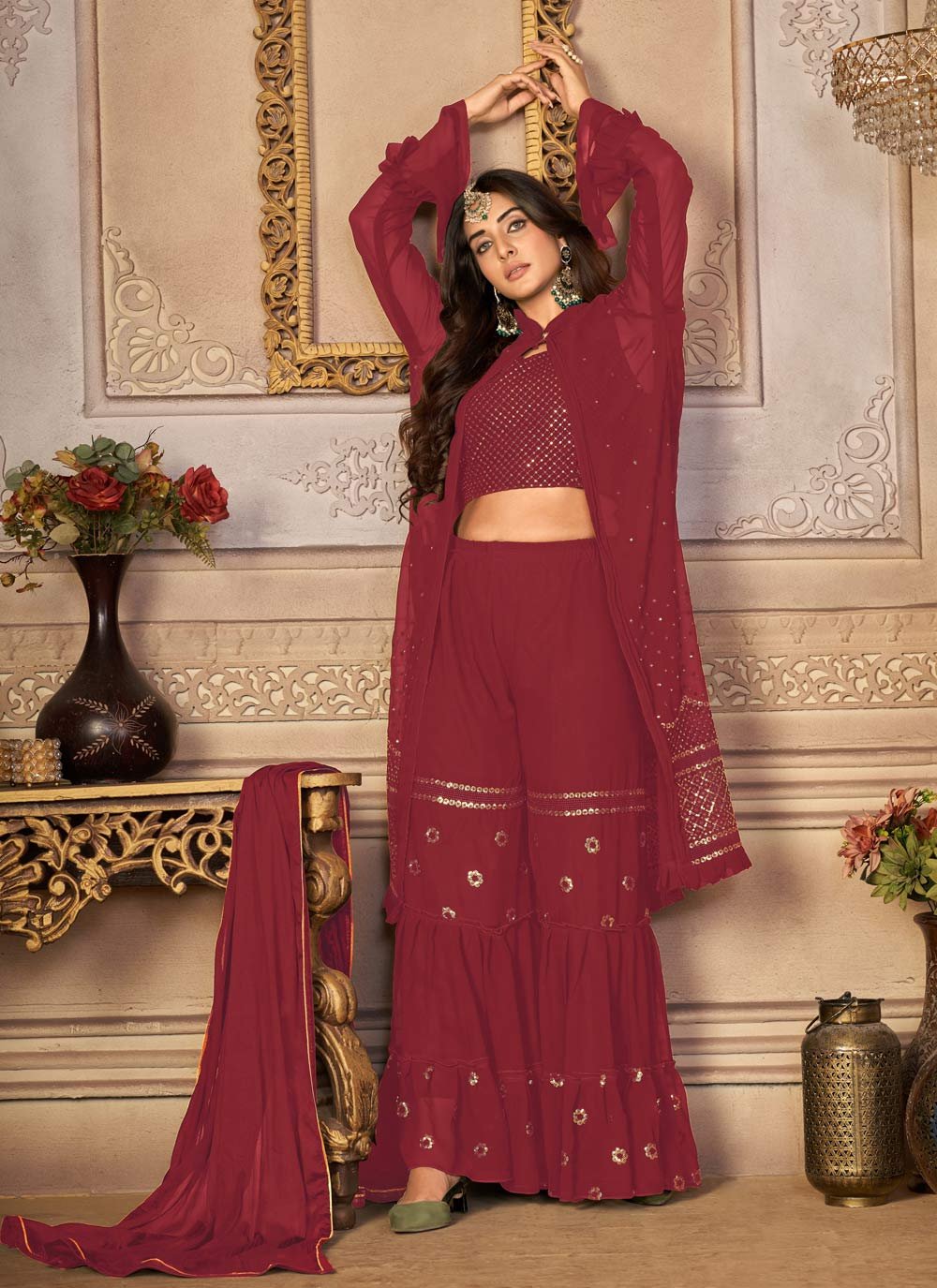 Embroidered Work Jacket Style Salwar Suit