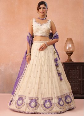 Embroidered Work Jacquard Silk Trendy Lehenga Choli in Cream for Women