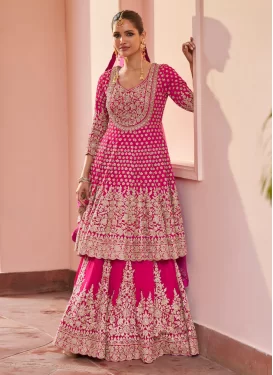 Embroidered Work Kameez Style Lehenga Choli For Party in Rose Pink