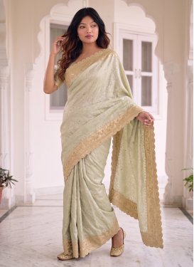 Embroidered Work Kanjivaram Silk Traditional Saree in Sea Green for Women
