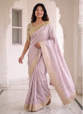 Embroidered Work Kanjivaram Silk Trendy Saree in Mauve for Festival