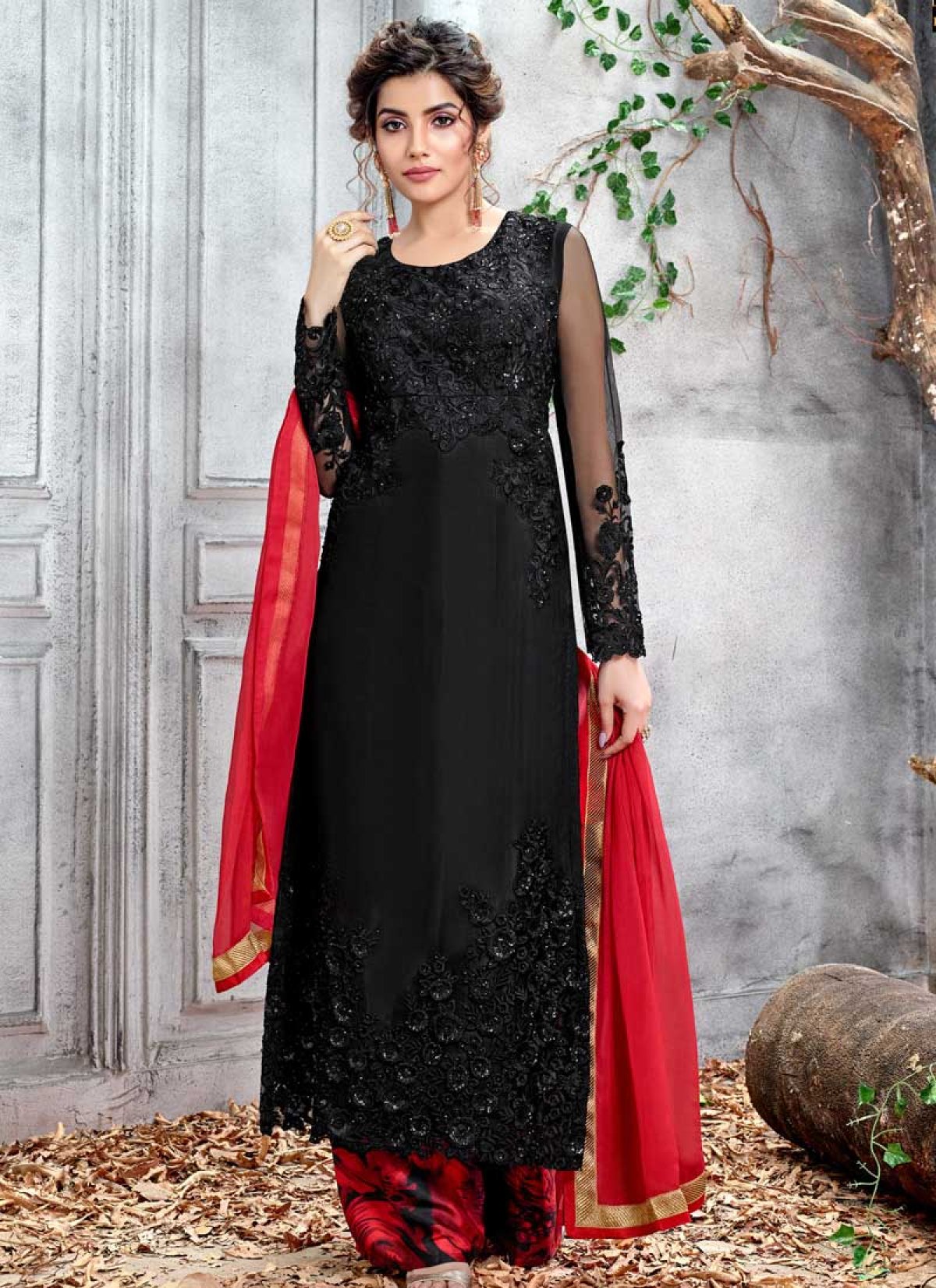 Black and red salwar kameez hotsell