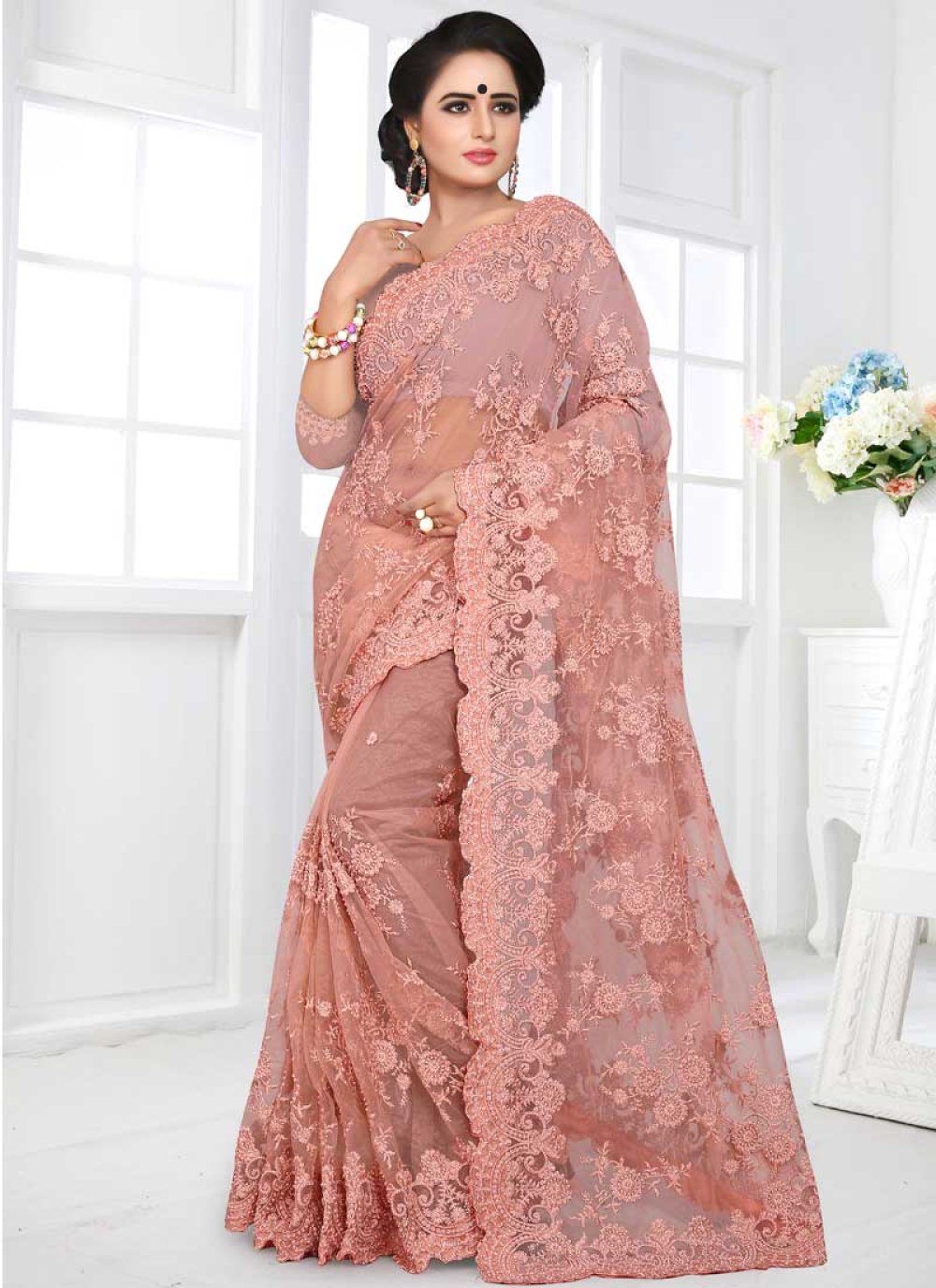 Embroidered Work Net Contemporary Saree