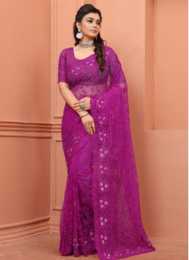 Embroidered Work Net Designer Contemporary Style Saree For Ceremonial