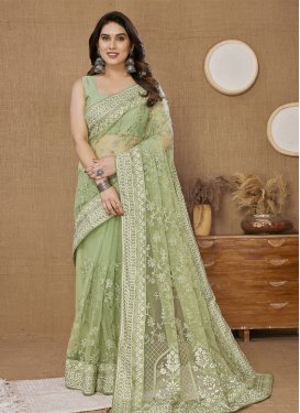 Embroidered Work Net Designer Contemporary Style Saree For Ceremonial