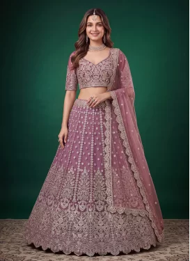 Embroidered Work Net Designer Lehenga Choli in Mauve Pink for Women