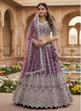 Embroidered Work Net Designer Lehenga Choli in Violet for Women