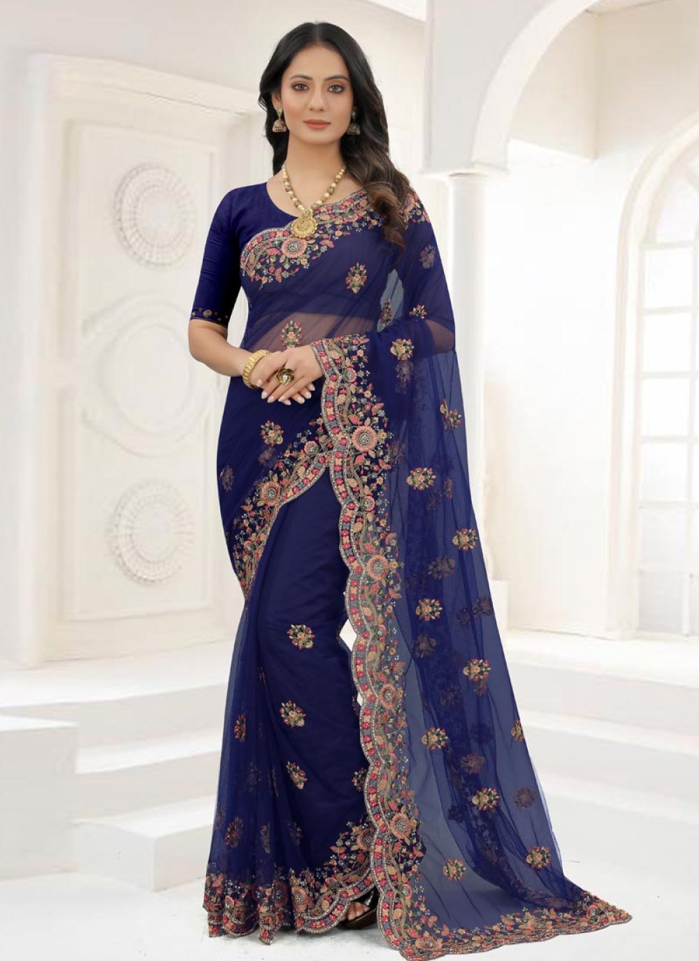 Embroidered Work Net Designer Traditional Saree For Party