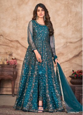 Embroidered Work Net Pant Style Designer Suit