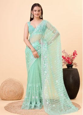 Embroidered Work Net Trendy Classic Saree