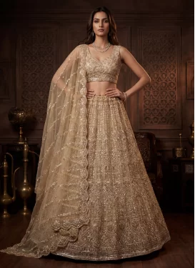 Embroidered Work Net Trendy Lehenga Choli in Beige for Women