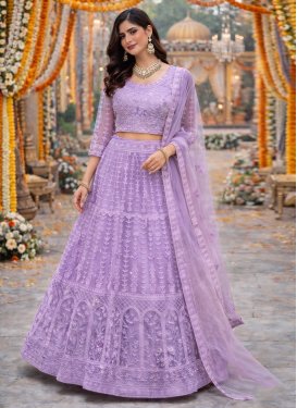 Embroidered Work Net Trendy Lehenga Choli in Violet for Women