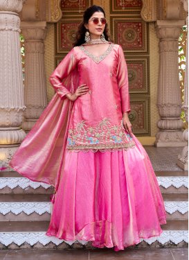 Embroidered Work Organza Kameez Style Lehenga Choli in Rose Pink for Women