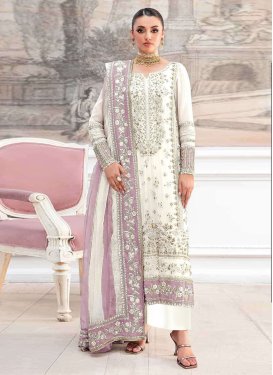 Embroidered Work Organza Pakistani Suit in Mauve and Off White for Ceremonial
