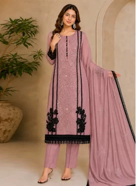 Embroidered Work Organza Pakistani Suit in Mauve Pink for Ceremonial