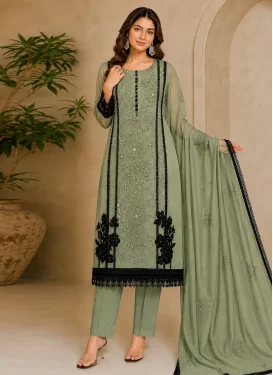 Embroidered Work Organza Pakistani Suit in Mint Green for Festival