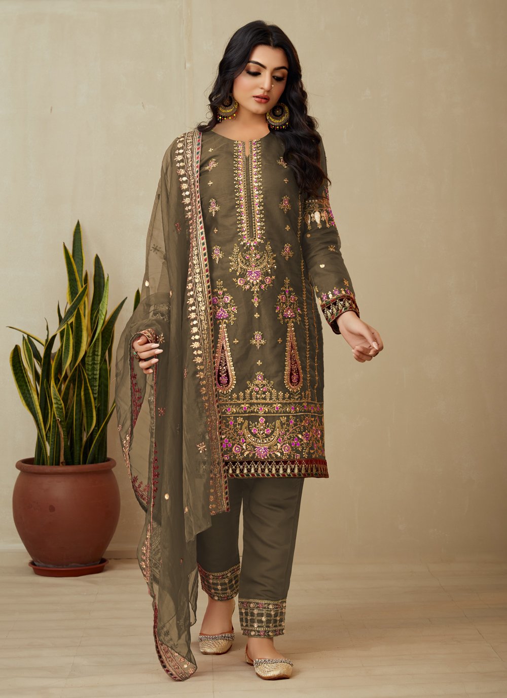 Embroidered Work Organza Readymade Designer Salwar Suit