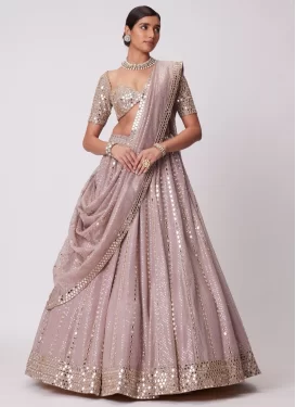 Embroidered Work Organza Trendy Lehenga Choli in Mauve for Women