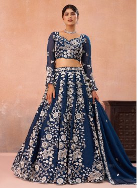 Embroidered Work Organza Trendy Lehenga Choli in Navy Blue for Women
