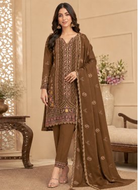 Embroidered Work Pakistani Suit For Festival in Brown