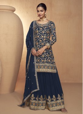 Embroidered Work Palazzo Straight Salwar Kameez For Ceremonial