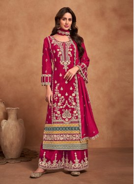 Embroidered Work Palazzo Straight Salwar Suit For Ceremonial