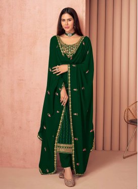 Embroidered Work Palazzo Style Pakistani Salwar Kameez For Ceremonial
